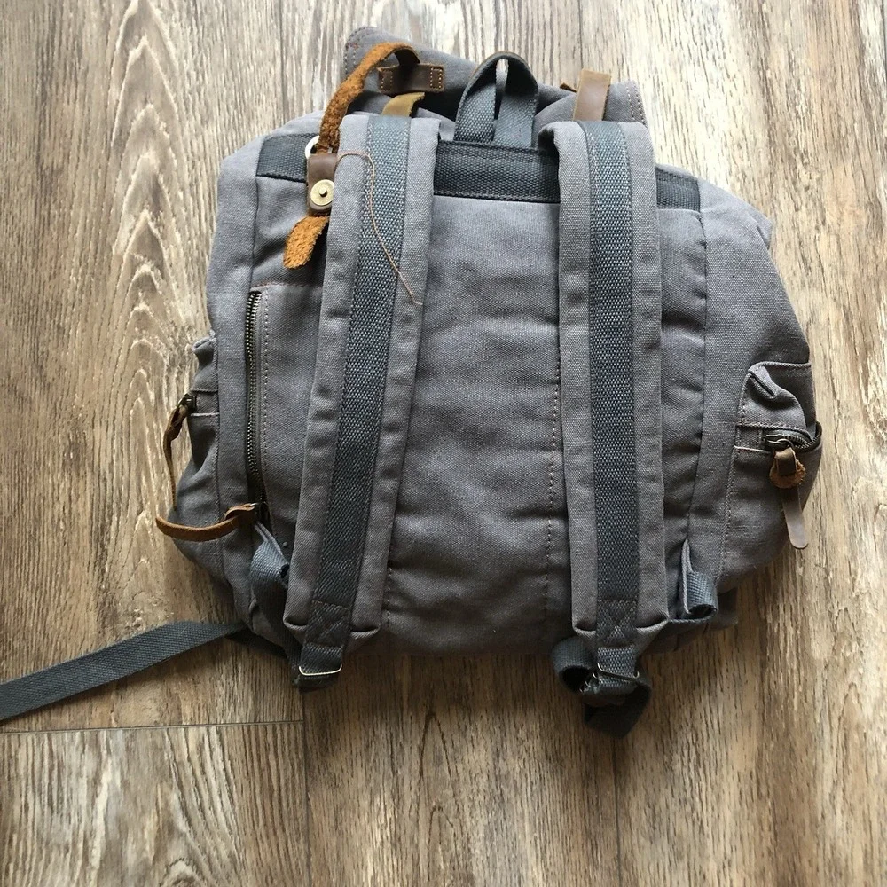 Vintage AUGUR Strauss & Co Gray Canvas Backpack Rucksack Hiking Travel